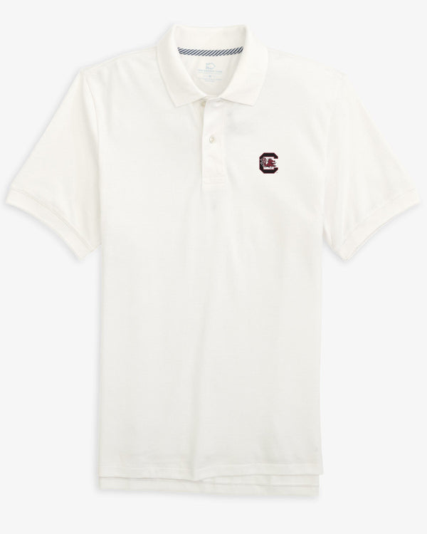 The front view of the South Carolina Gamecocks Skipjack Polo by Southern Tide - Classic White