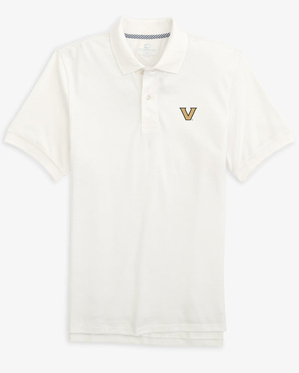 The front view of the Vanderbilt Commodores Skipjack Polo by Southern Tide - Classic White