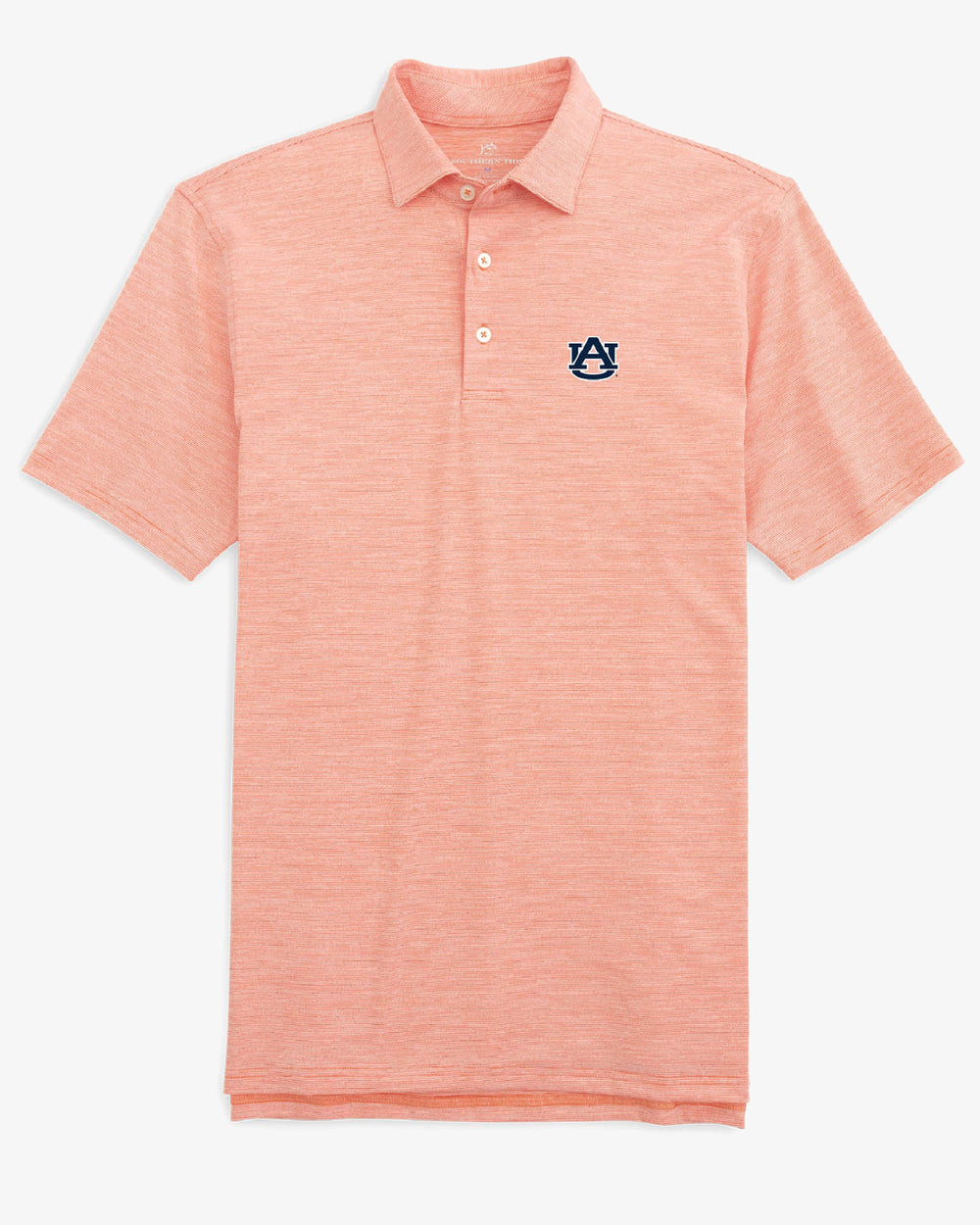 The front view of the Auburn Tigers Driver Spacedye Polo Shirt by Southern Tide - Endzone Orange