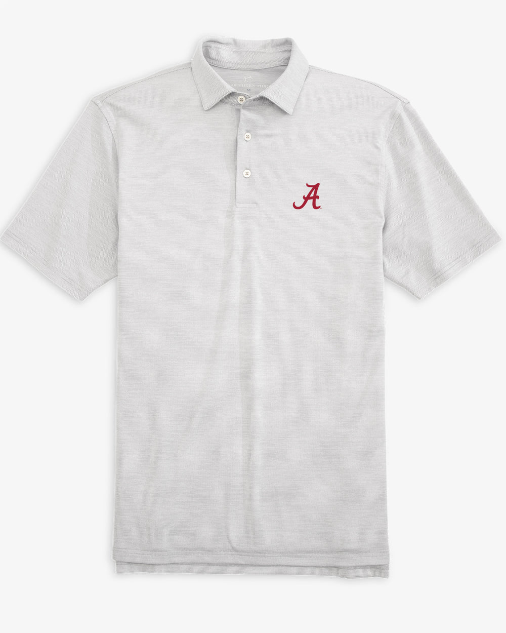 The front of the Alabama Crimson Tide Driver Spacedye Polo Shirt by Southern Tide - Slate Grey