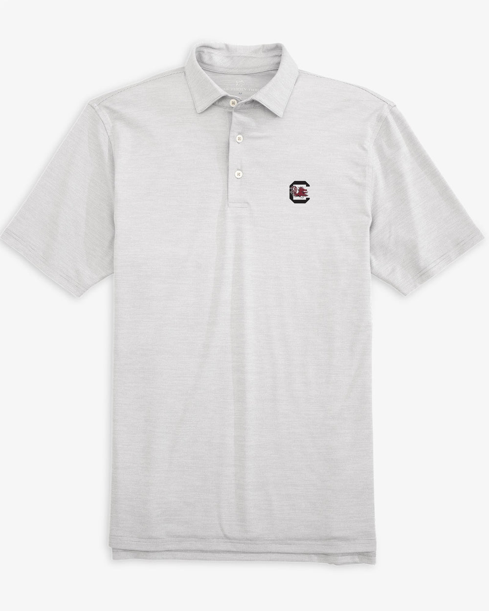 The front view of the South Carolina Driver Spacedye Polo Shirt by Southern Tide - Slate Grey