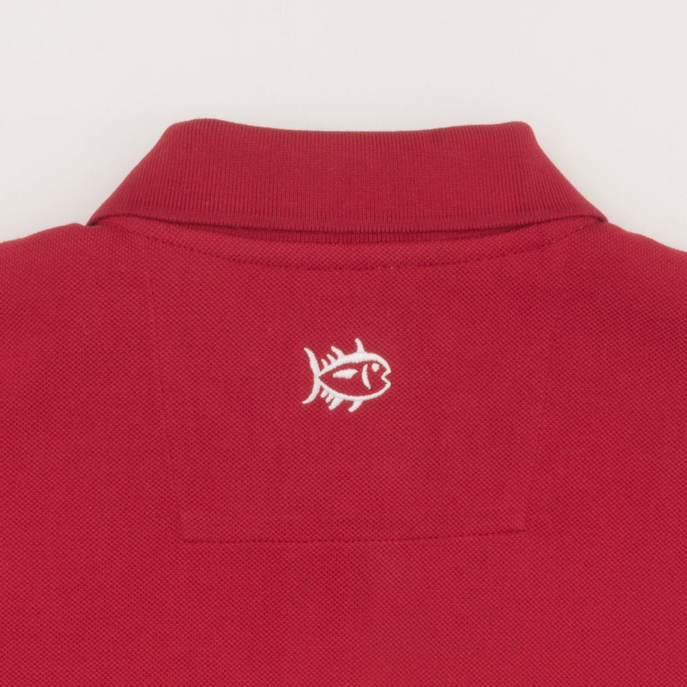The yoke of the Men's Red Alabama Crimson Tide Pique Polo Shirt by Southern Tide - Crimson