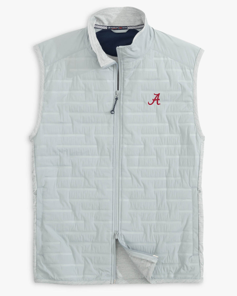 The front view of the Southern Tide Alabama Crimson Tide Abercorn Vest by Southern Tide - Gravel Grey