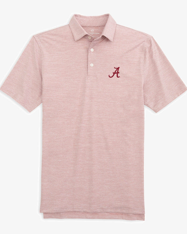 The front of the Alabama Crimson Tide Driver Spacedye Polo Shirt by Southern Tide - Crimson