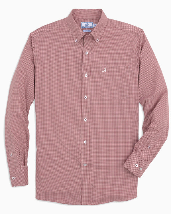 The front view of the Men's Red Alabama Crimson Tide Gingham Button Down Shirt by Southern Tide - Crimson