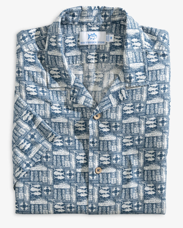 The folded view of the Southern Tide All Inclusive Camp Short Sleeve Button Down Sport Shirt by Southern Tide - Aged Denim