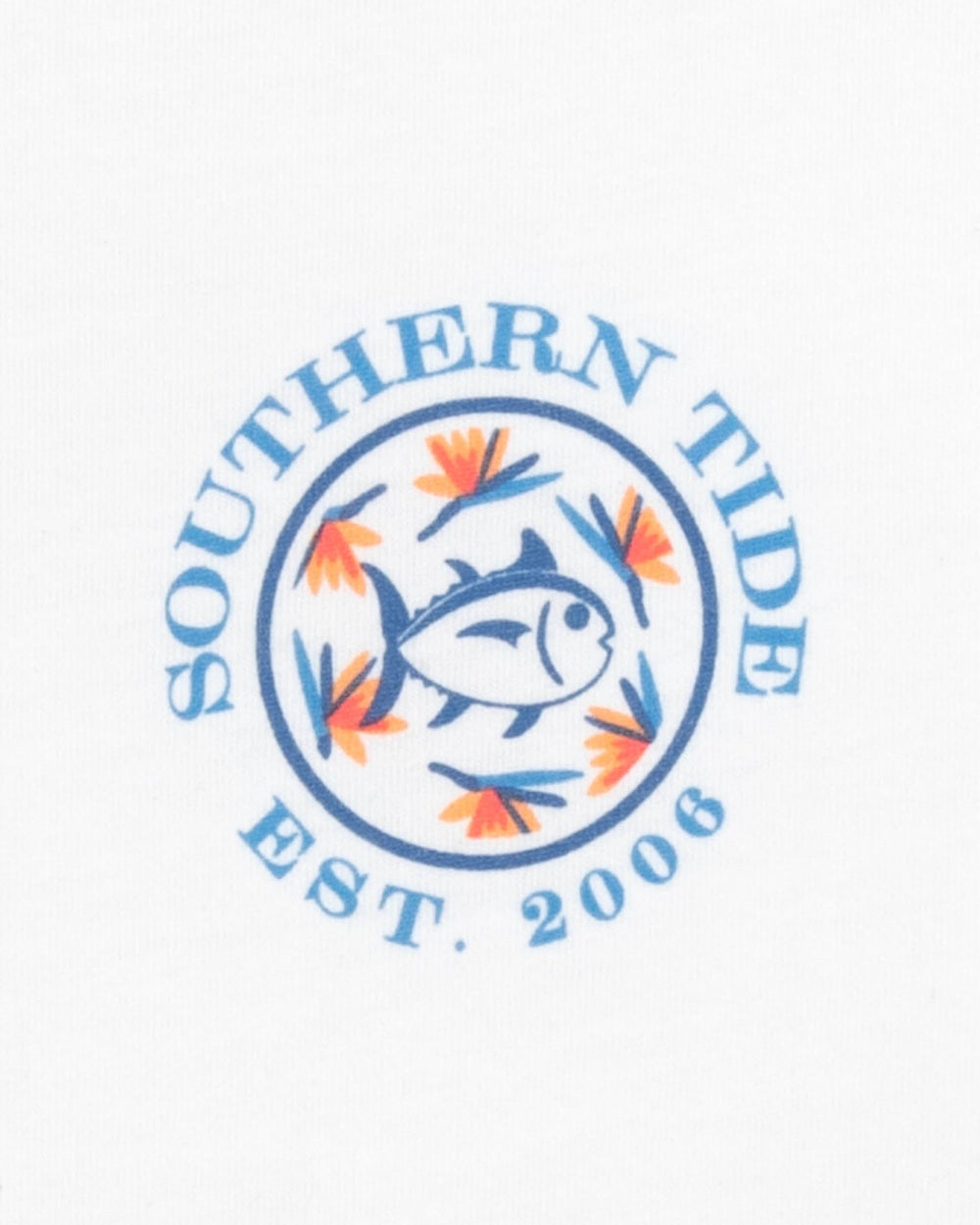 The detail view of the Southern Tide Alluring Skipjack Fill T-Shirt by Southern Tide - Classic White
