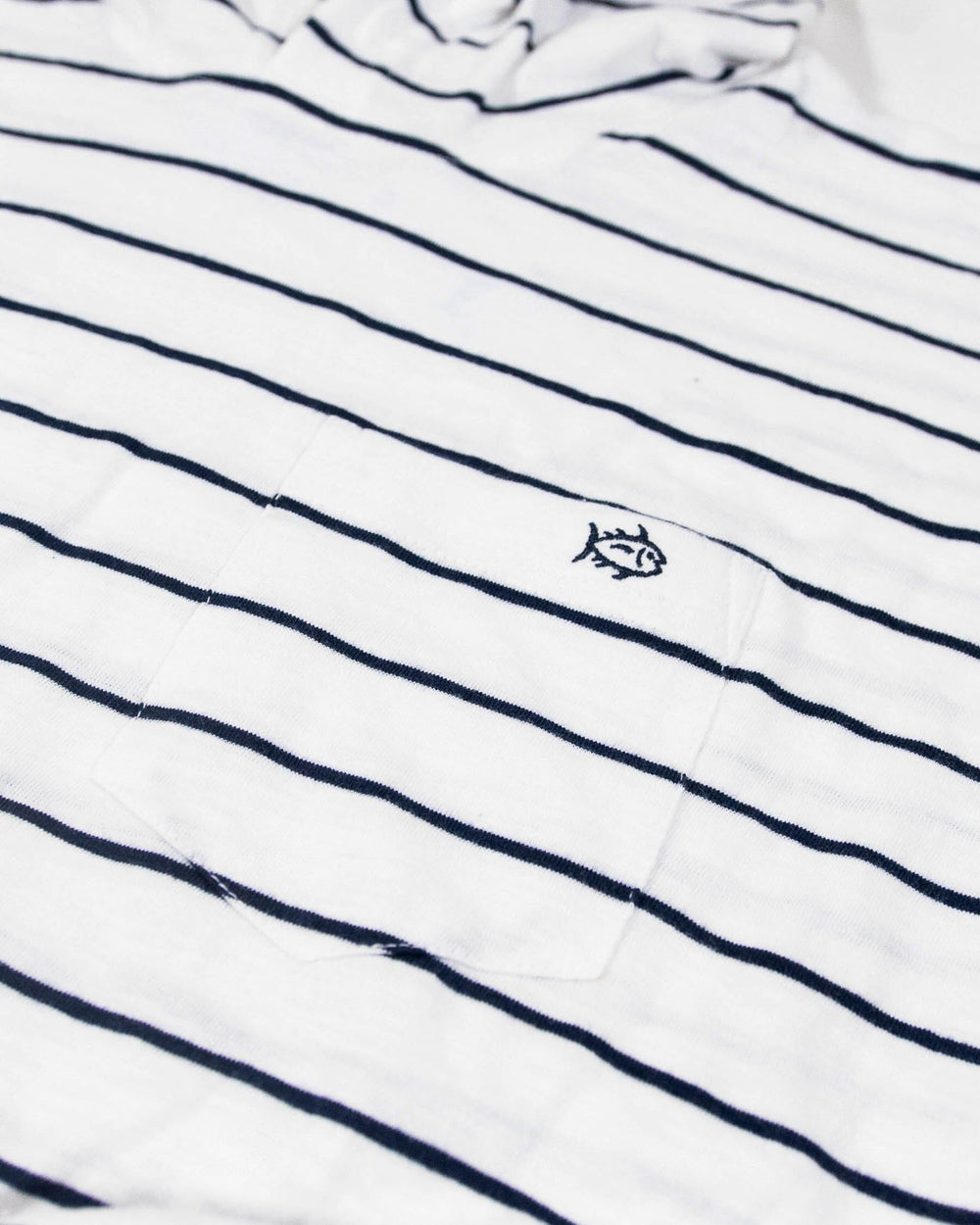 The detail view of the Andreas Striped Sun Farer Hoodie by Southern Tide - Classic White