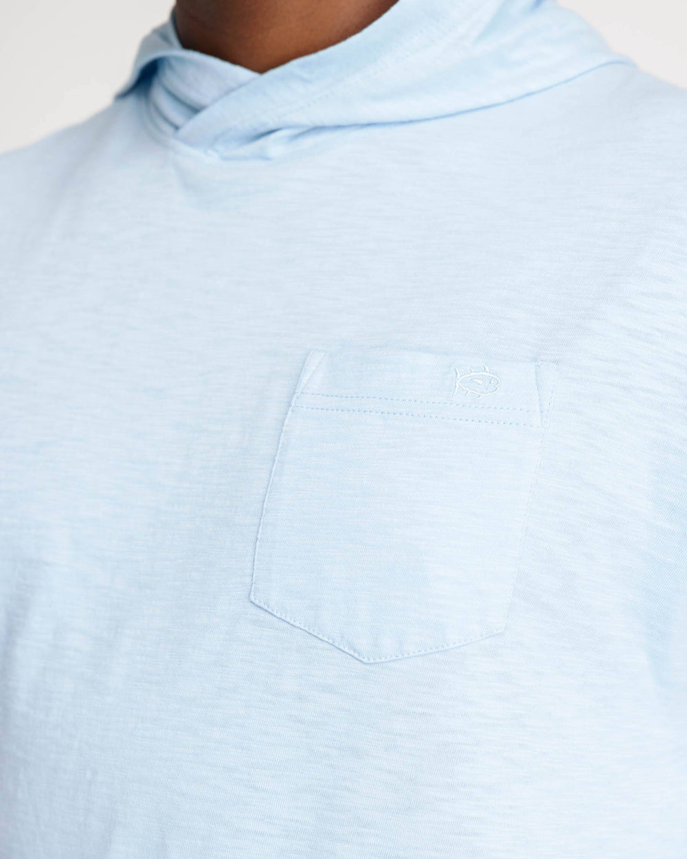 The detail view of the Southern Tide Andreas Sun Farer Hoodie by Southern Tide - Rain Water