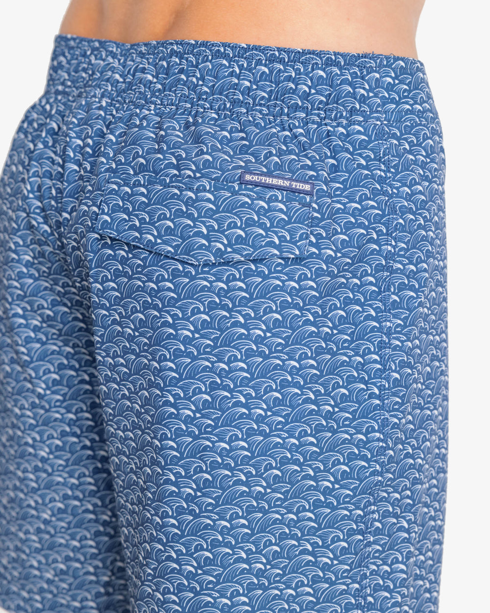The detail view of the Southern Tide Araby Cove Swim Short by Southern Tide - Aged Denim