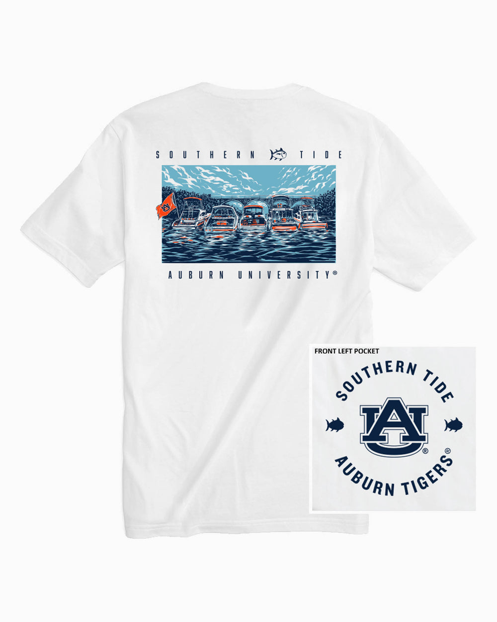 The front of the Auburn Tigers Tailgate Cove T-Shirt by Southern Tide - Classic White