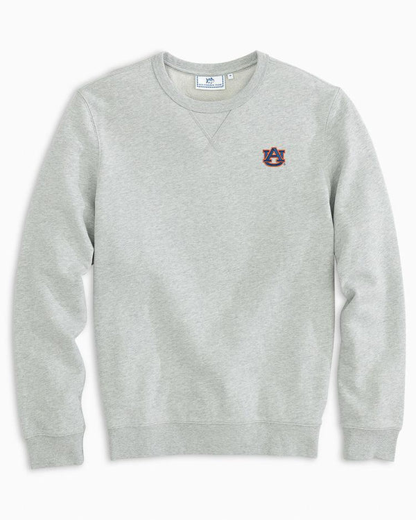 The front view of the Auburn Upper Deck Pullover Sweatshirt by Southern Tide - Heather Slate Grey