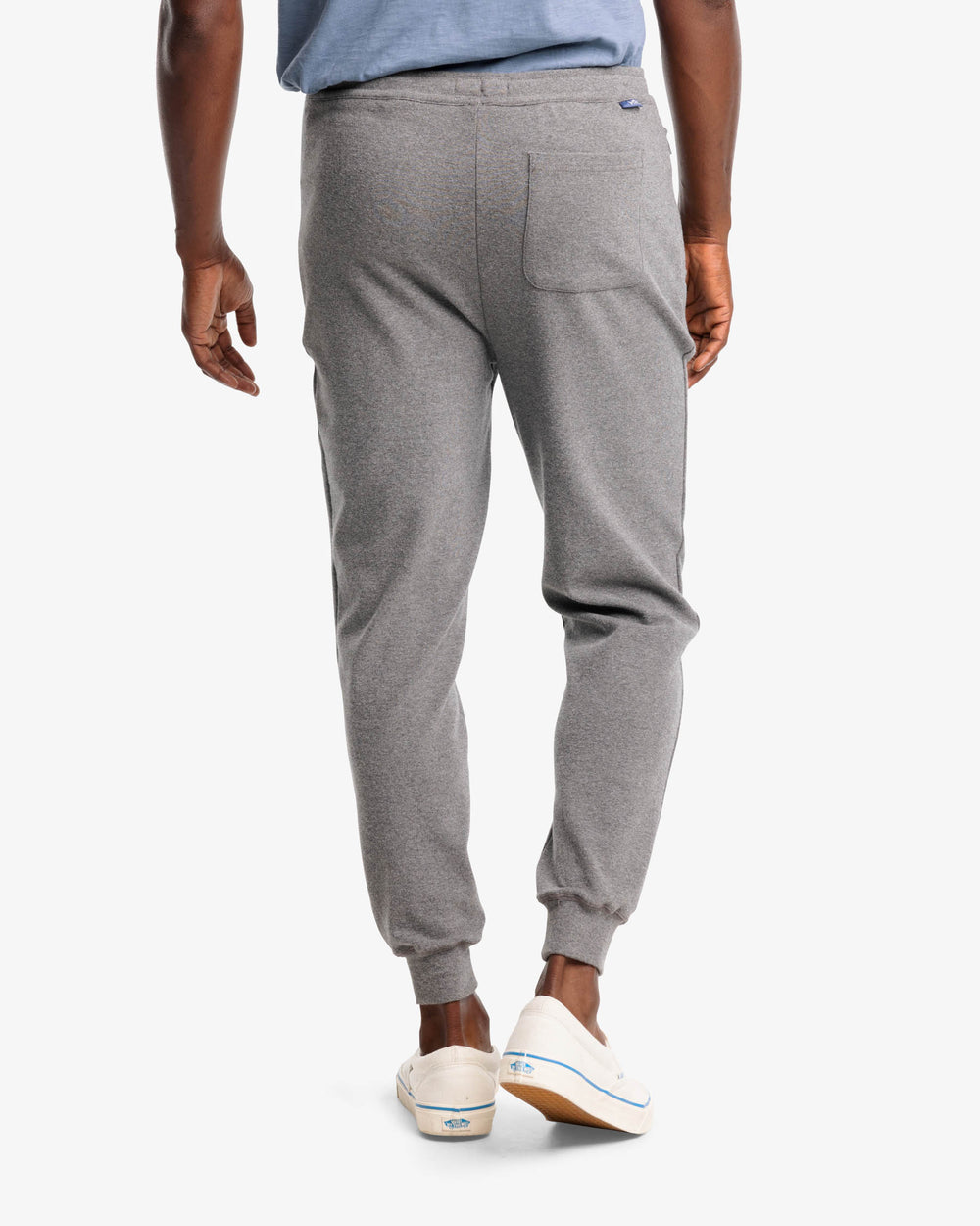 The back view of the Backrush Heather Jogger by Southern Tide - Heather Steel Grey