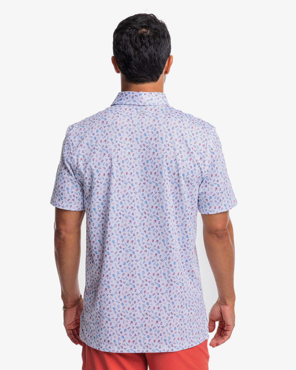 The back view of the Southern Tide Backyard BBQ Polo Shirt by Southern Tide - Classic White
