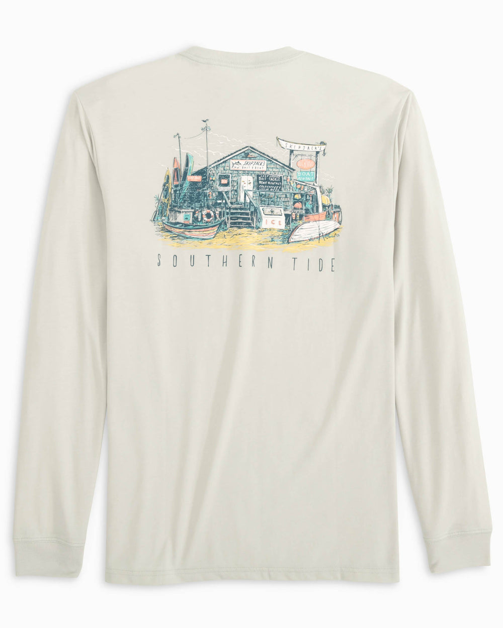 The back view of the Bait Shop Long Sleeve T-Shirt by Southern Tide - Silver Lake