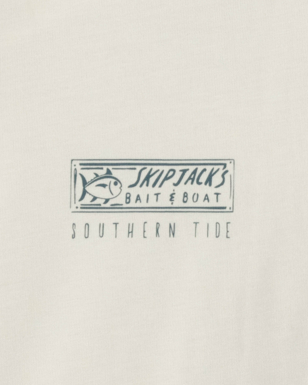 The detail view of the Bait Shop Long Sleeve T-Shirt by Southern Tide - Silver Lake