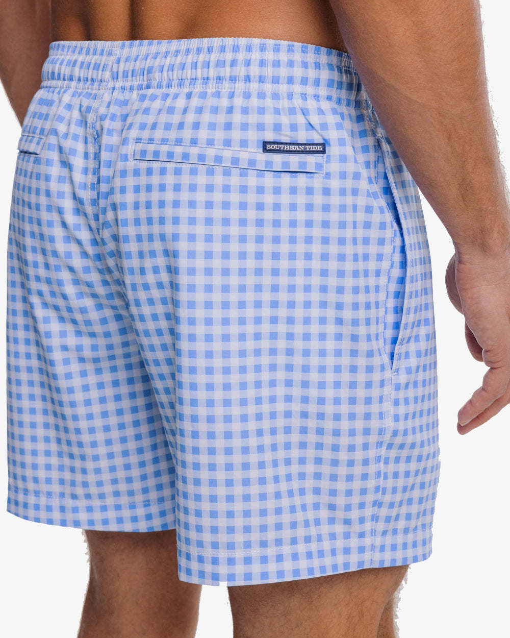 The detail view of the Southern Tide Baldwin Gingham Printed Swim Trunk by Southern Tide - Ocean Channel