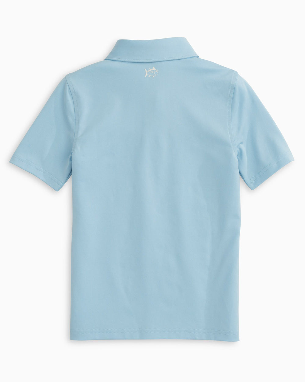 The back view of the Boys Driver Performance Polo Shirt by Southern Tide - Sky Blue