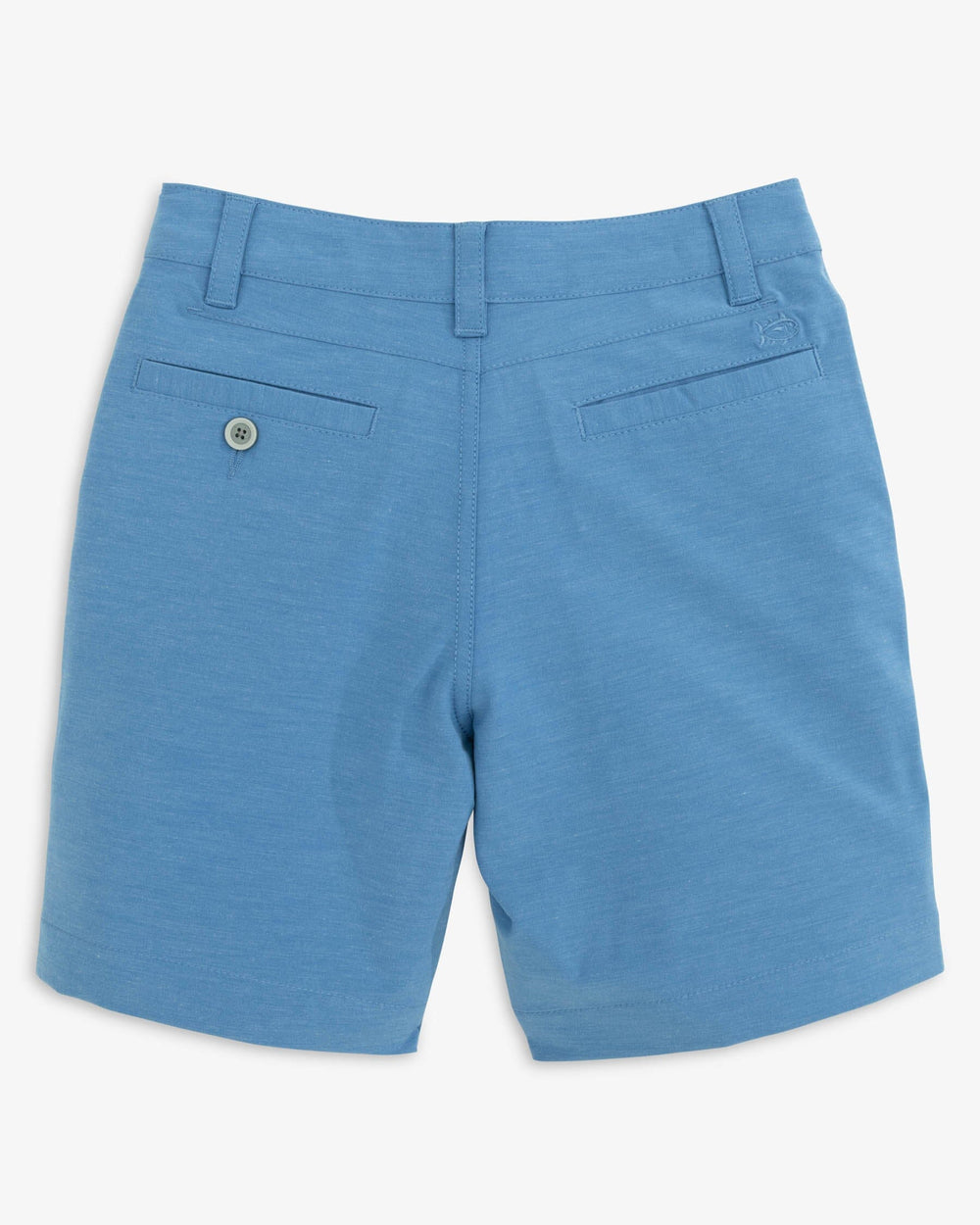 The back view of the Southern Tide Boys Heathered T3 Gulf Short by Southern Tide - Heather Atlantic Blue
