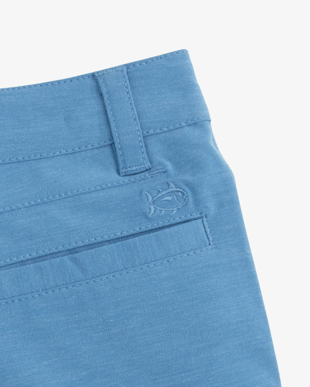 The detail view of the Southern Tide Boys Heathered T3 Gulf Short by Southern Tide - Heather Atlantic Blue