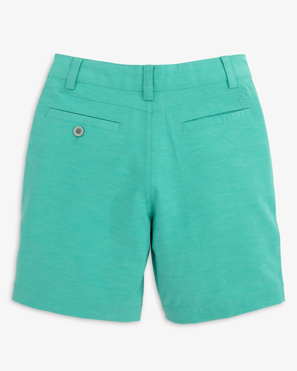 The back view of the Southern Tide Boys Heathered T3 Gulf Short by Southern Tide - Heather Tidal Wave