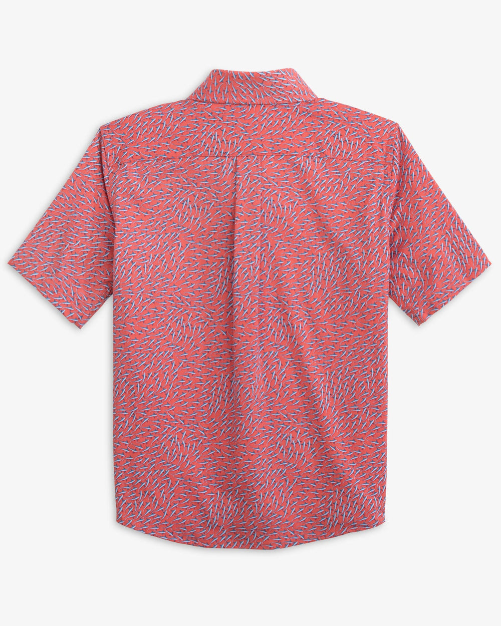 The back view of the Southern Tide Boys Stay in Schools Intercoastal Button Down Sportshirt by Southern Tide - Rosewood Red