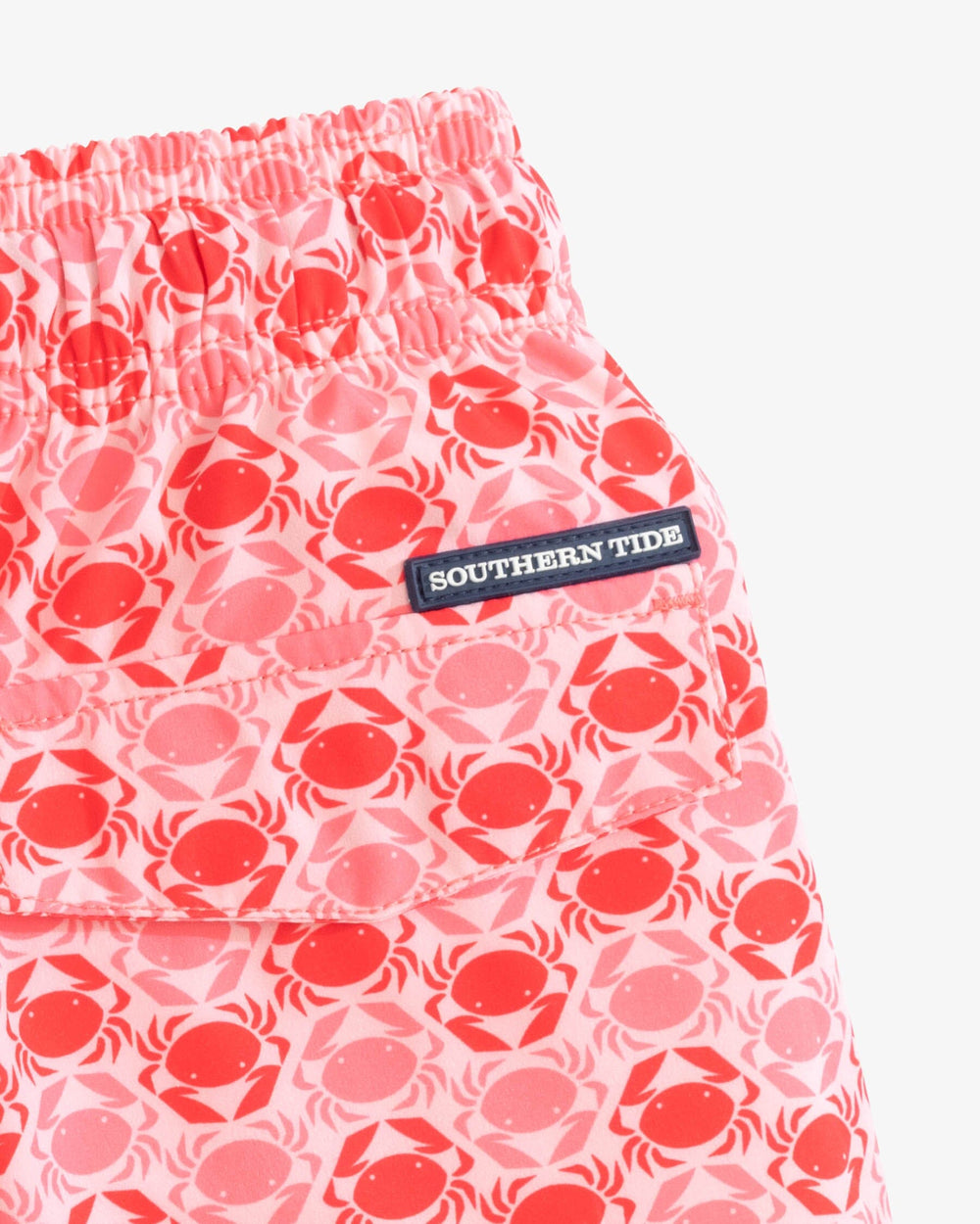 The detail view of the Southern Tide Boys Why So Crabby Printed Swim Trunk by Southern Tide - Rose Blush