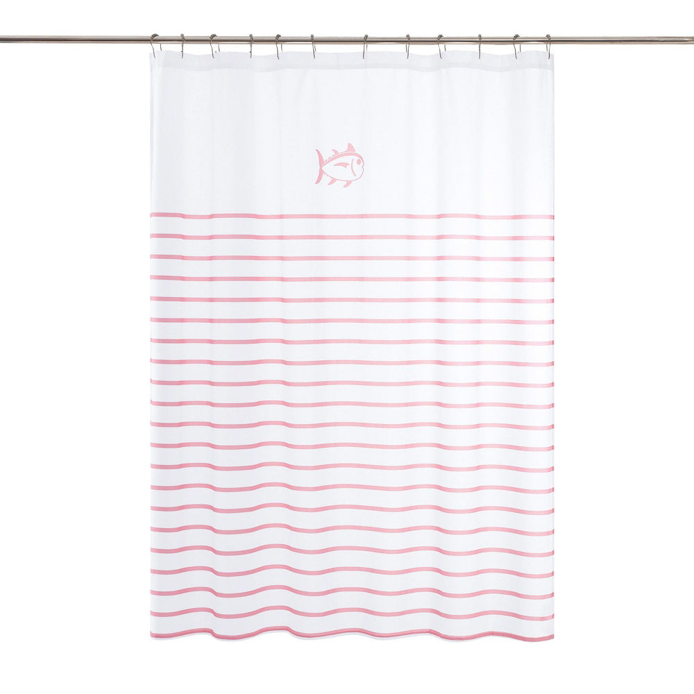 The front view of the Breton Shower Curtain by Southern Tide - White/Pink