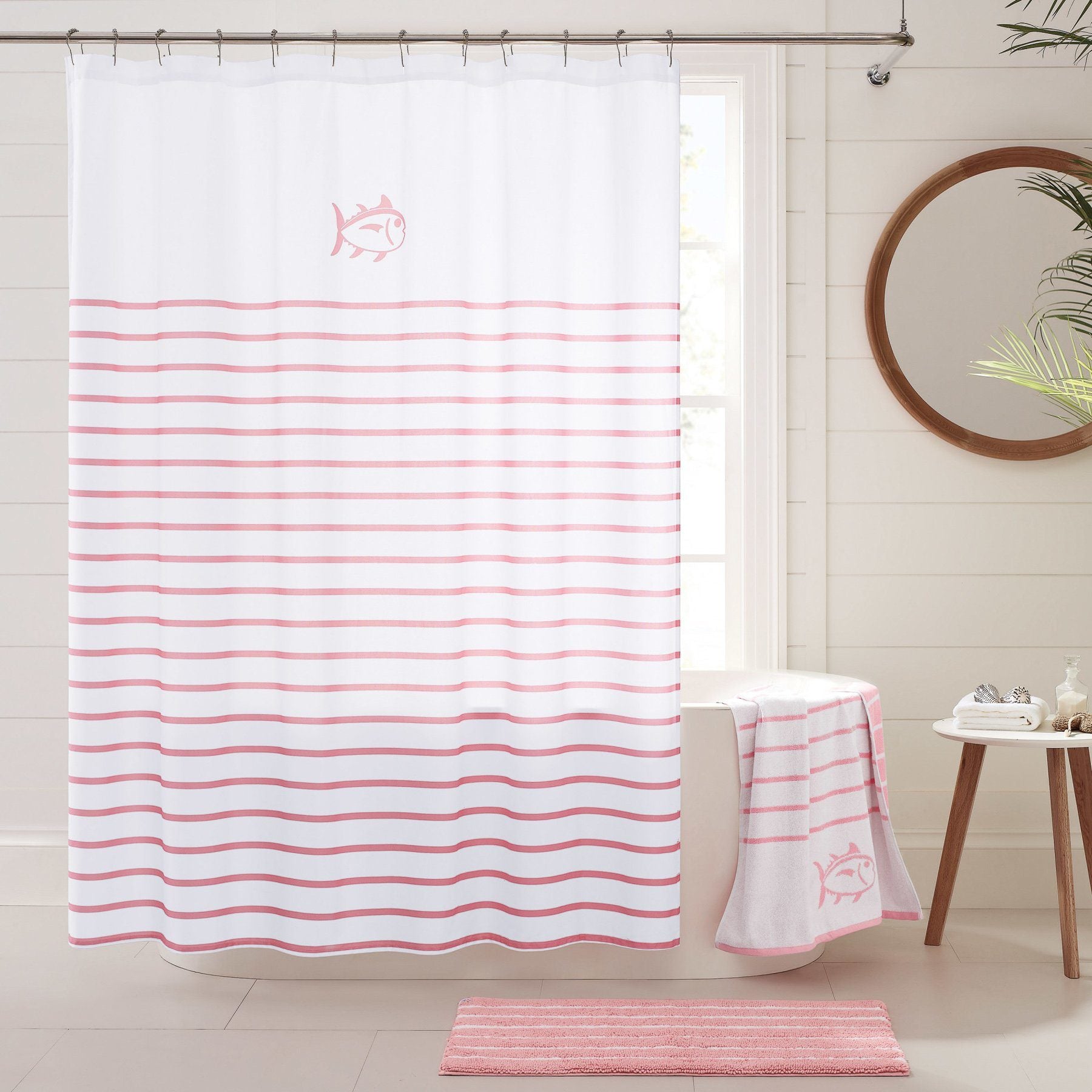 Pink Striped Shower Curtain, Hot Pink Neon Pink Cute Shower