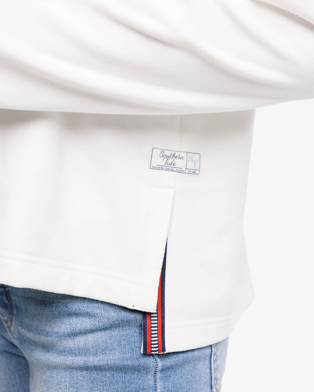 The label view of the Southern Tide Bristol Hoodie by Southern Tide - Star White