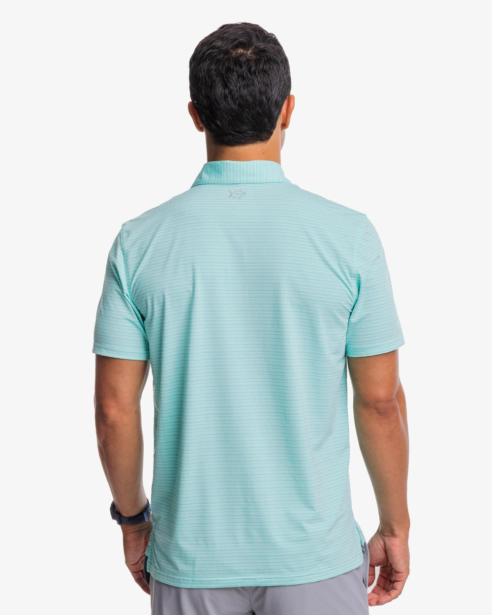 The back view of the Southern Tide brrr°®-eeze Bowen Stripe Performance Polo Shirt by Southern Tide - Mint