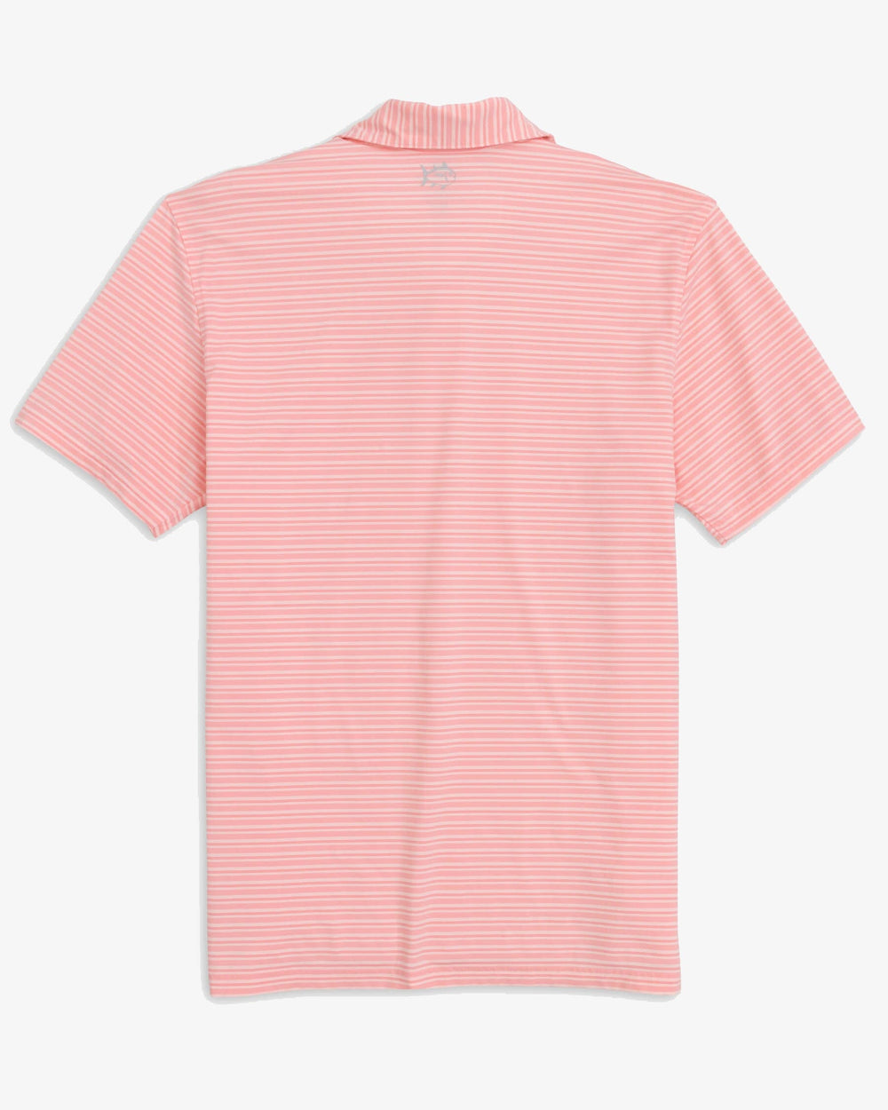 The back view of the Southern Tide brrr°®-eeze Bowen Stripe Performance Polo Shirt by Southern Tide - Rose Blush