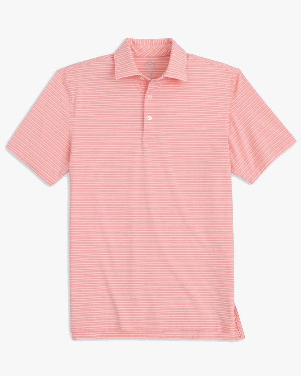 The front view of the Southern Tide brrr°®-eeze Bowen Stripe Performance Polo Shirt by Southern Tide - Rose Blush