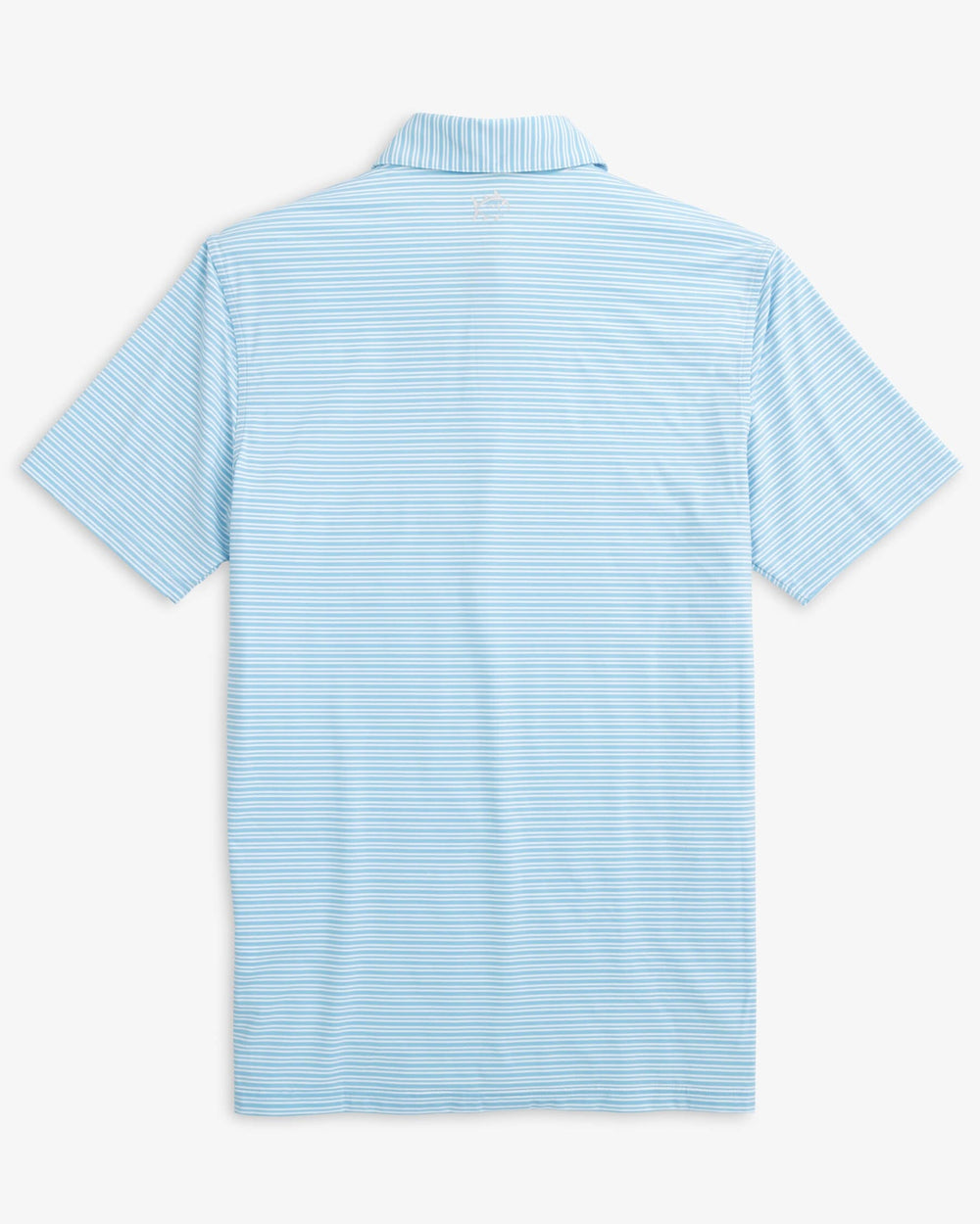 The back view of the Southern Tide brrr-eeze Millwood Stripe Performance Polo Shirt by Southern Tide - Rain Water