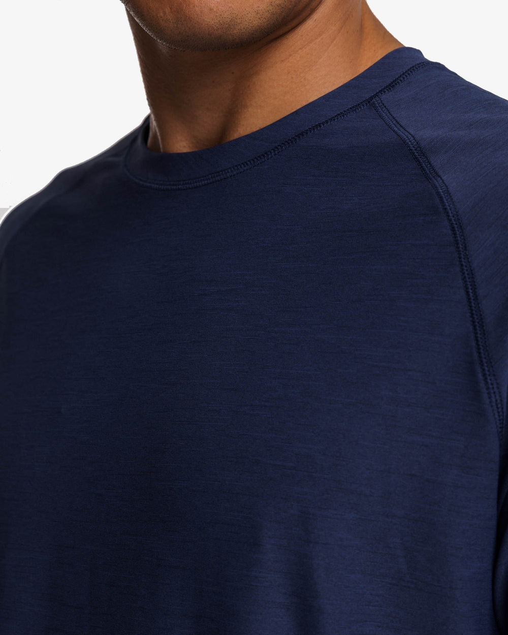 The detail view of the Southern Tide brrr-illiant Performance Long Sleeve Tee by Southern Tide - Nautical Navy