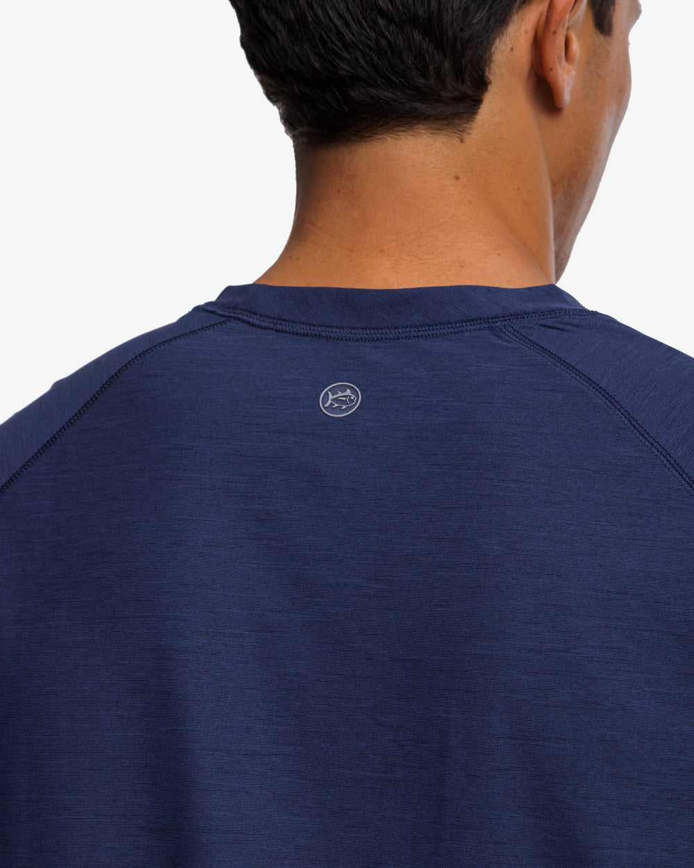 The yoke view of the Southern Tide brrr-illiant Performance Long Sleeve Tee by Southern Tide - Nautical Navy
