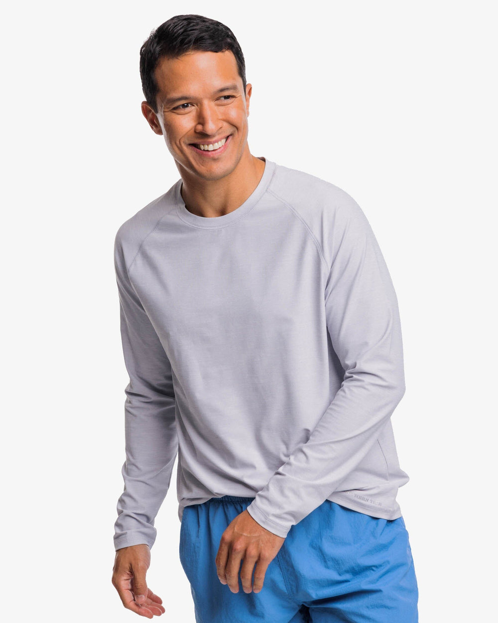 The front view of the Southern Tide brrr-illiant Performance Long Sleeve Tee by Southern Tide - Platinum Grey