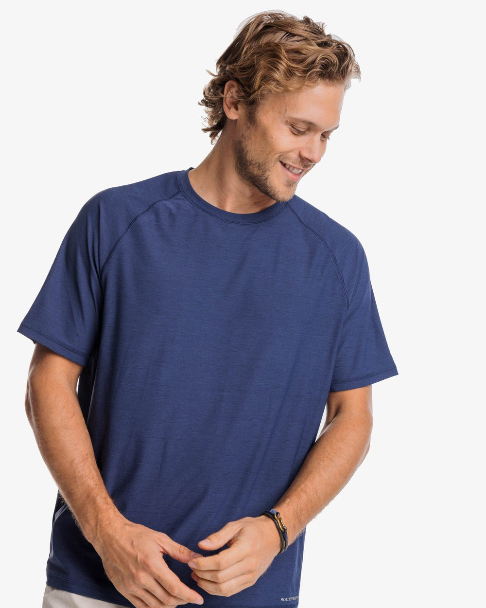 The front view of the Southern Tide brrr°®-illiant Performance Tee by Southern Tide - Nautical Navy