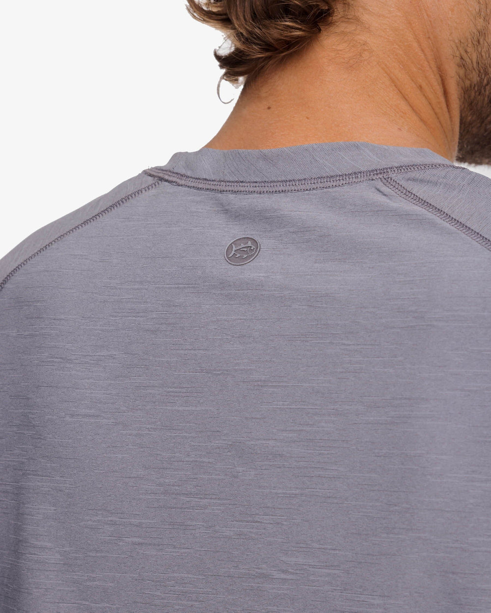 The yoke view of the Southern Tide brrr°®-illiant Performance Tee by Southern Tide - Steel Grey