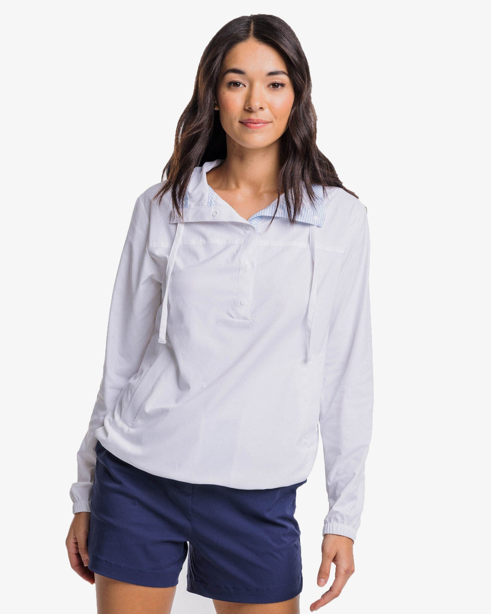 The front view of the Southern Tide Calie Pop Placket Popover by Southern Tide - Classic White