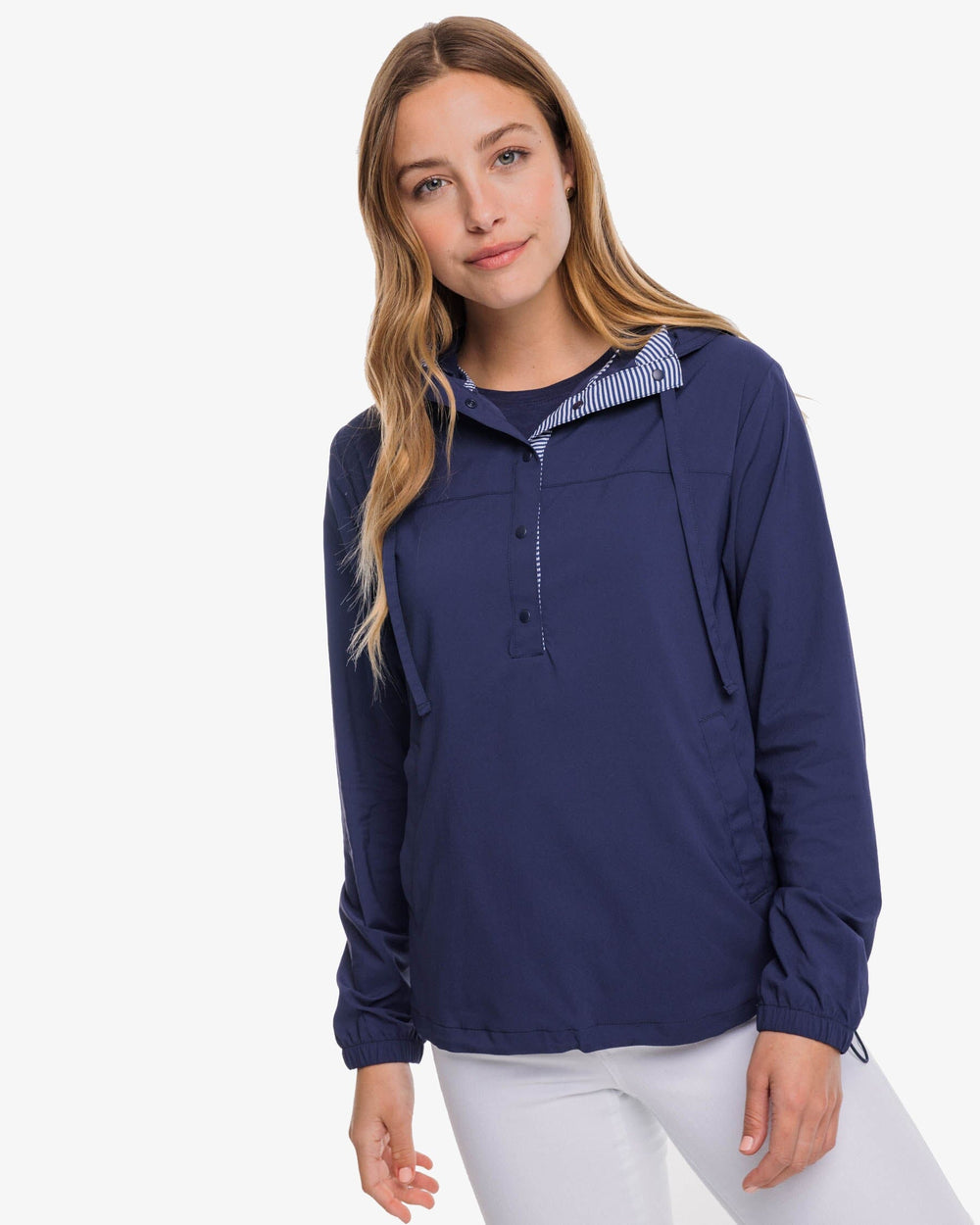 The front view of the Southern Tide Calie Pop Placket Popover by Southern Tide - Nautical Navy