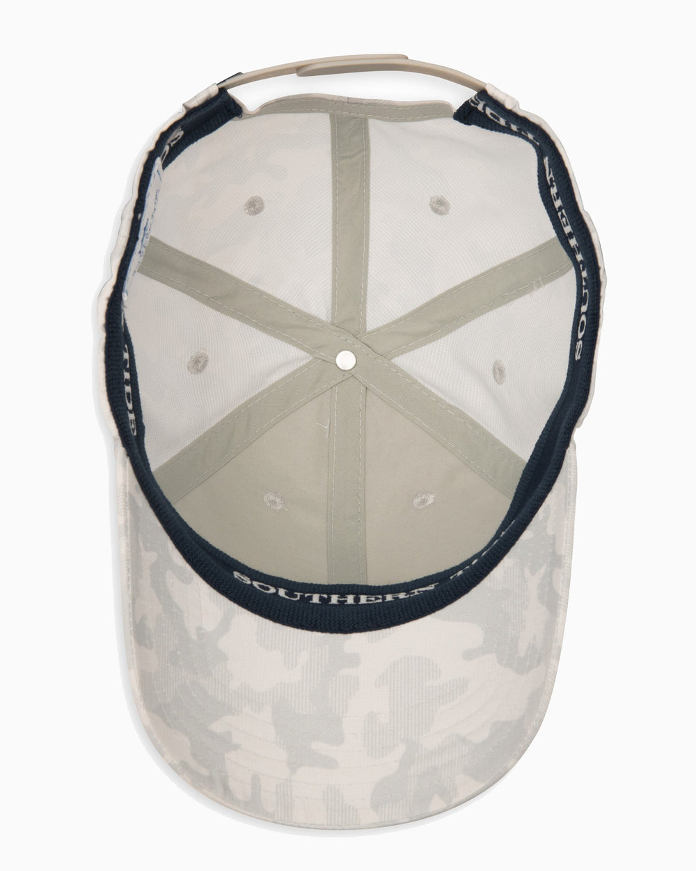 The detail of the Camo Printed Performance Hat by Southern Tide - Seagull Grey