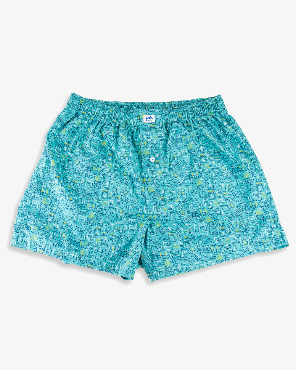 The front view of the Camping Is In-Tents Boxer by Southern Tide - Agate Green