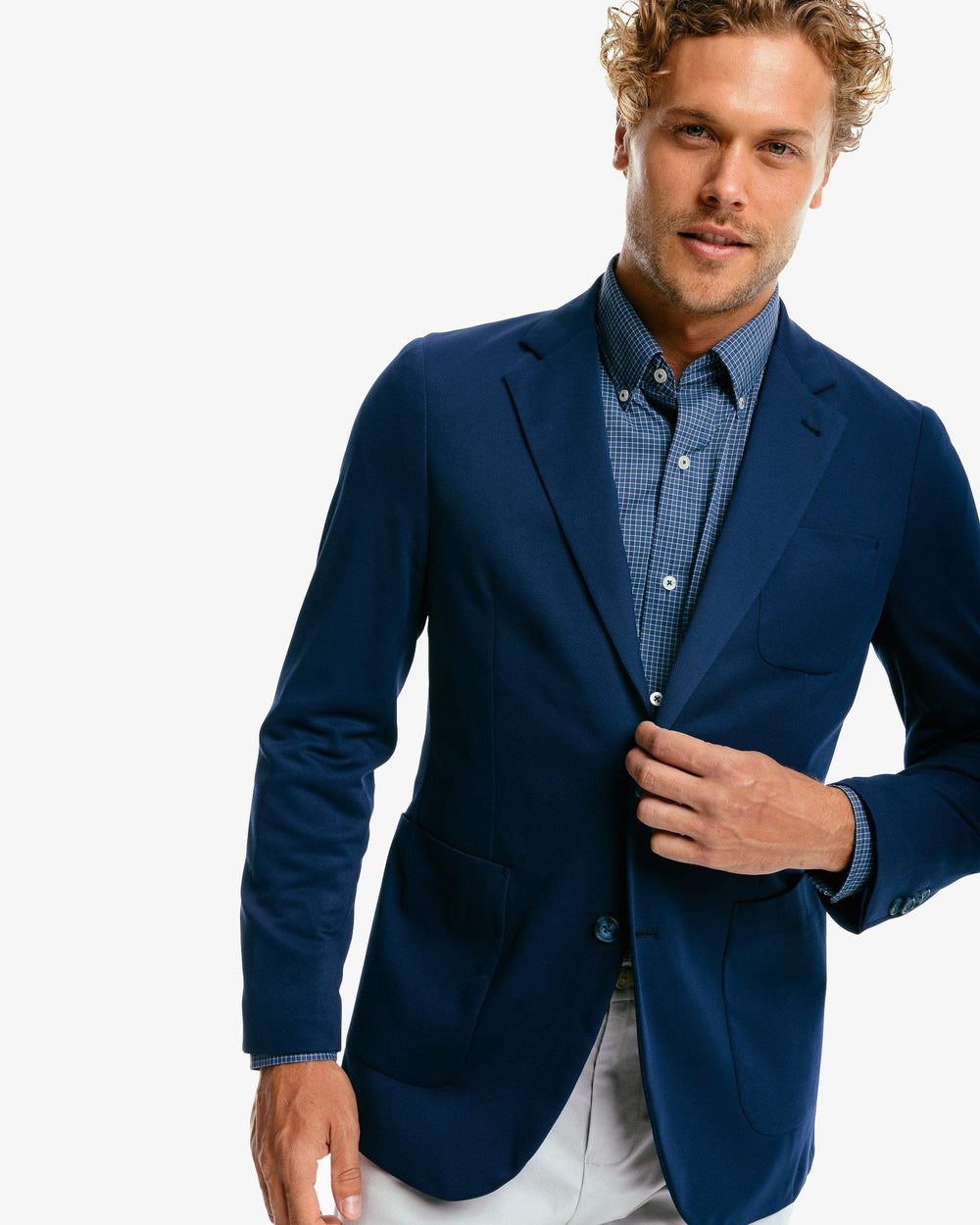 The front of the Men's Charleston Navy Blazer by Southern Tide - Navy