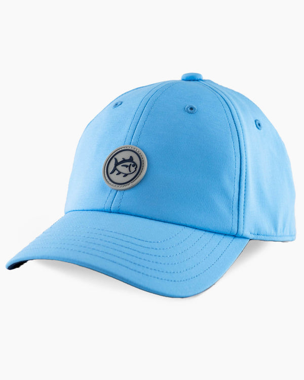 The front view of the Southern Tide Circle Skipjack Patch Performance Hat by Southern Tide - Sky Blue