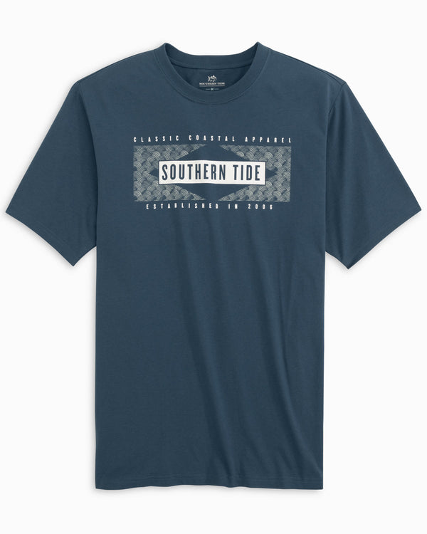 The front view of the Southern Tide Classic Coastal Waves T-Shirt by Southern Tide - Aged Denim