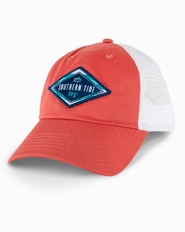 The front view of the Southern Tide Classic Stripe Trucker by Southern Tide - Coral