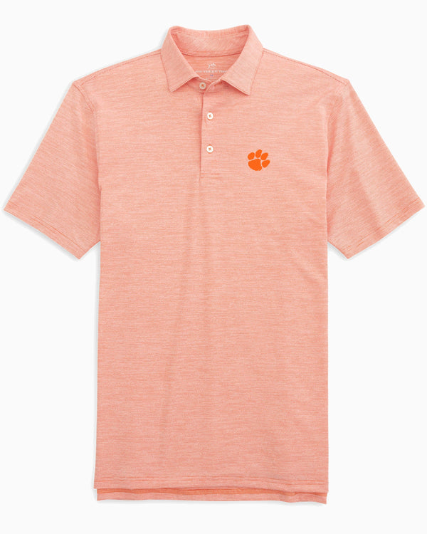 The front view of the Clemson Tigers Driver Spacedye Polo Shirt by Southern Tide - Endzone Orange