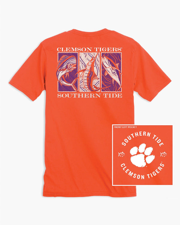 The back of the Men's Clemson Tigers Mosaic Fish Short Sleeve T-Shirt by Southern Tide - Endzone Orange