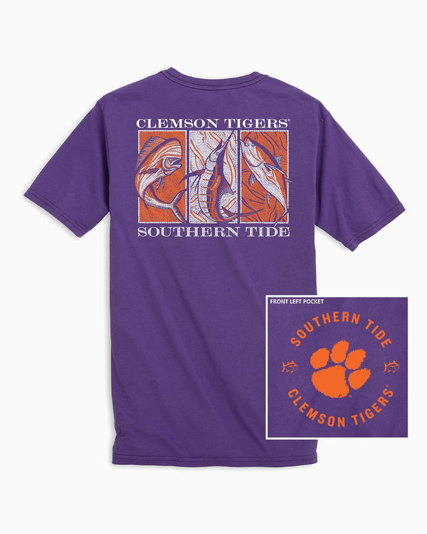 The back of the Men's Clemson Tigers Mosaic Fish Short Sleeve T-Shirt by Southern Tide - Regal Purple